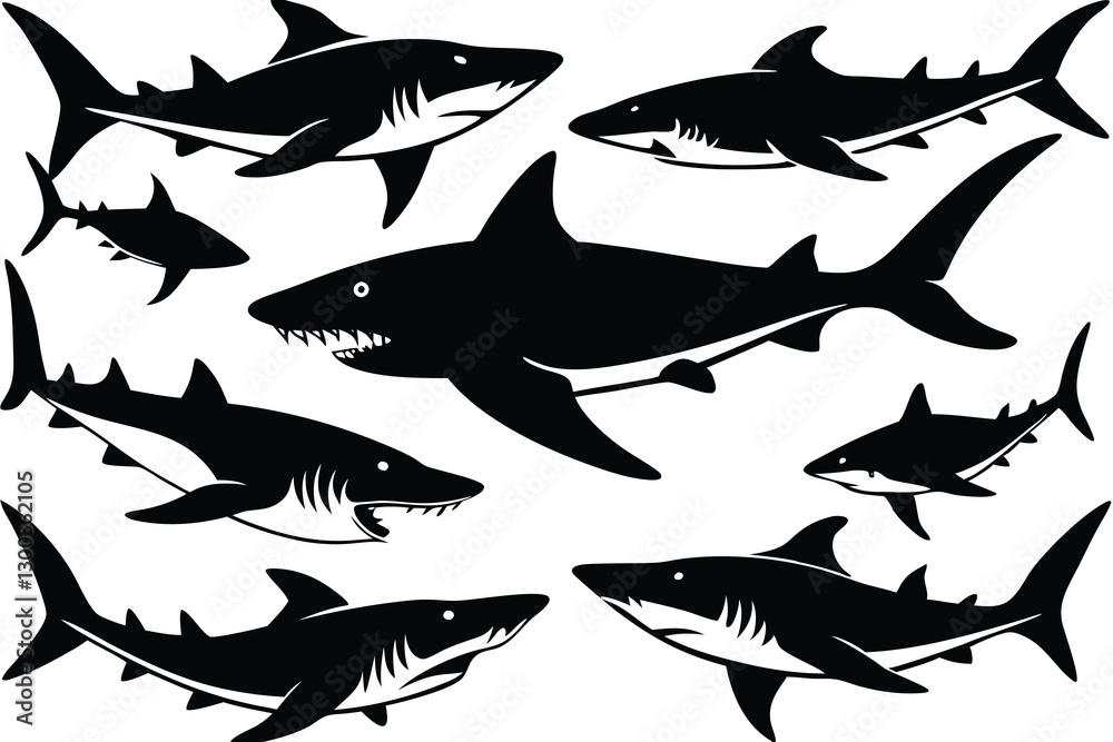Fototapeta premium collection shark vector silhouette