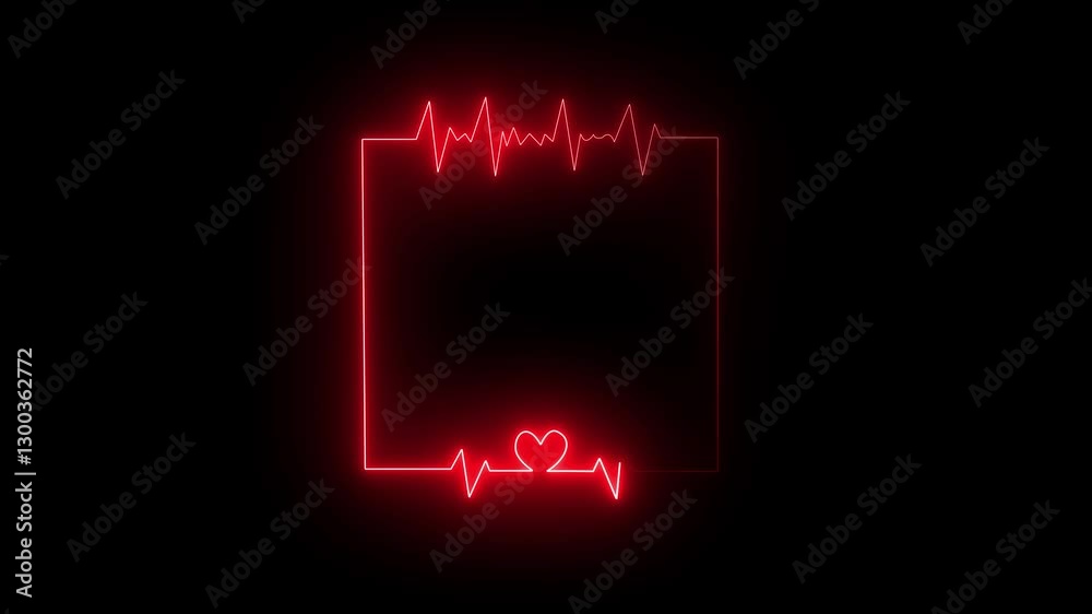 box Cardiogram in heart shape heartbeat heat pulse glowing neon light loop animated background.4k video box Cardiogram in heart shape heartbeat heat pulse glowing neon light loop animated background.4k video