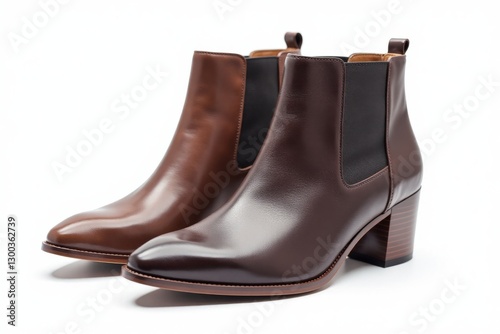 Stylish leather Chelsea boots with block heels, isolated on a clean white background, showcasing their modern design and versatility for both casual and formal wear.