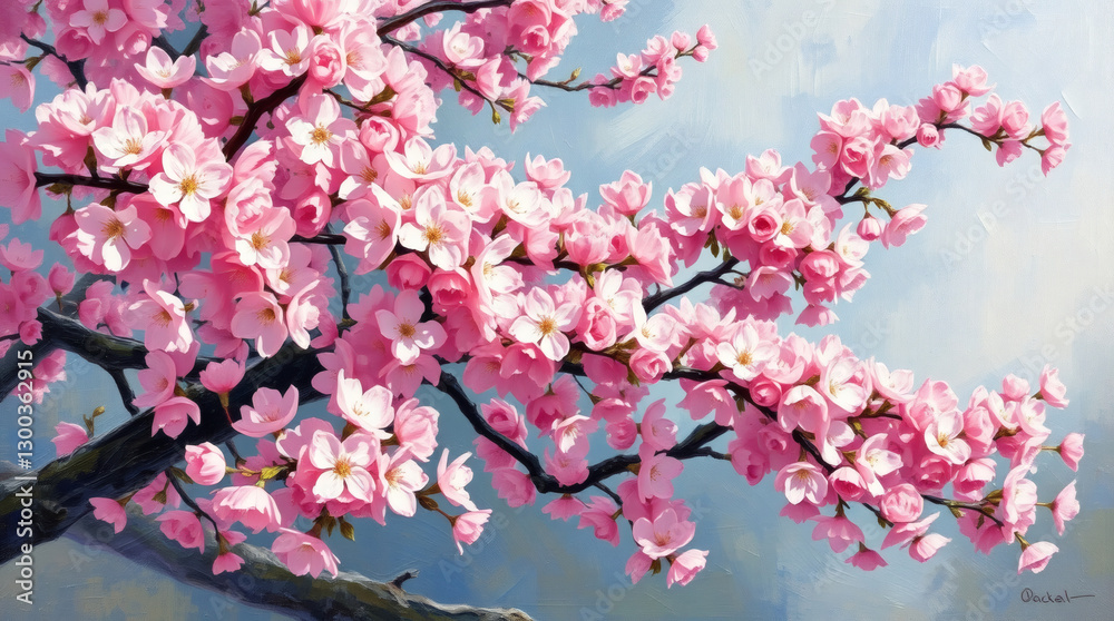 Obraz premium Japanese cherry blossoms, detailed focus wallpaper desktop background | generative AI