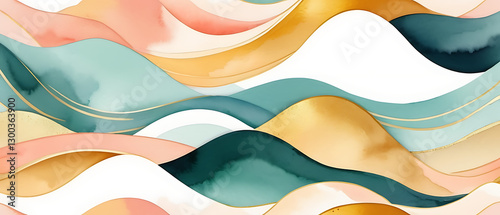 Abstract Watercolor Wave Pattern with Gold Accents for Modern Design