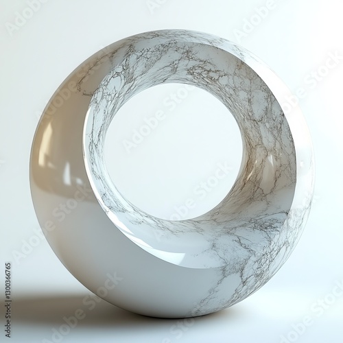 Obraz na płótnie Marble Torus: An elegant white marble sculpture in the form of a torus, with a hollow center and detailed veining, creating a captivating minimalist design. w salonie