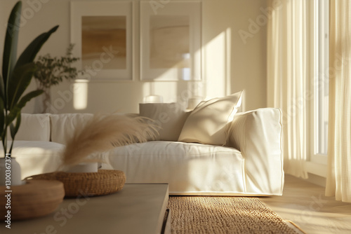 Obraz na płótnie Sunlit Modern Living Room with Soft Neutrals w salonie