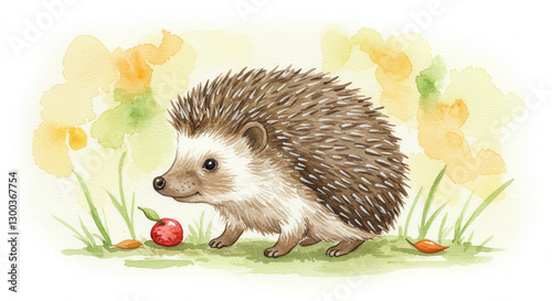 Ilustración de un lindo erizo en acuarela para niños