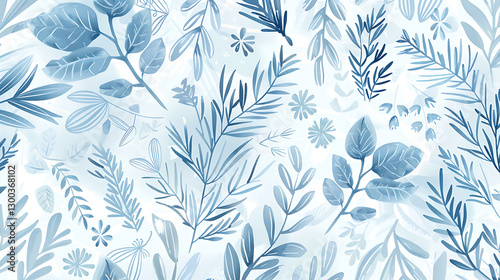 Elegant Blue Botanical Pattern - Watercolor Foliage Design