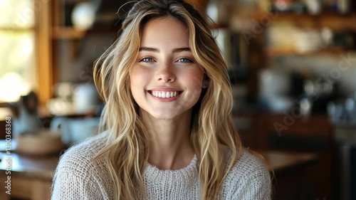 Wallpaper Mural Portrait of a Smiling Woman with Long Blonde Hair Torontodigital.ca