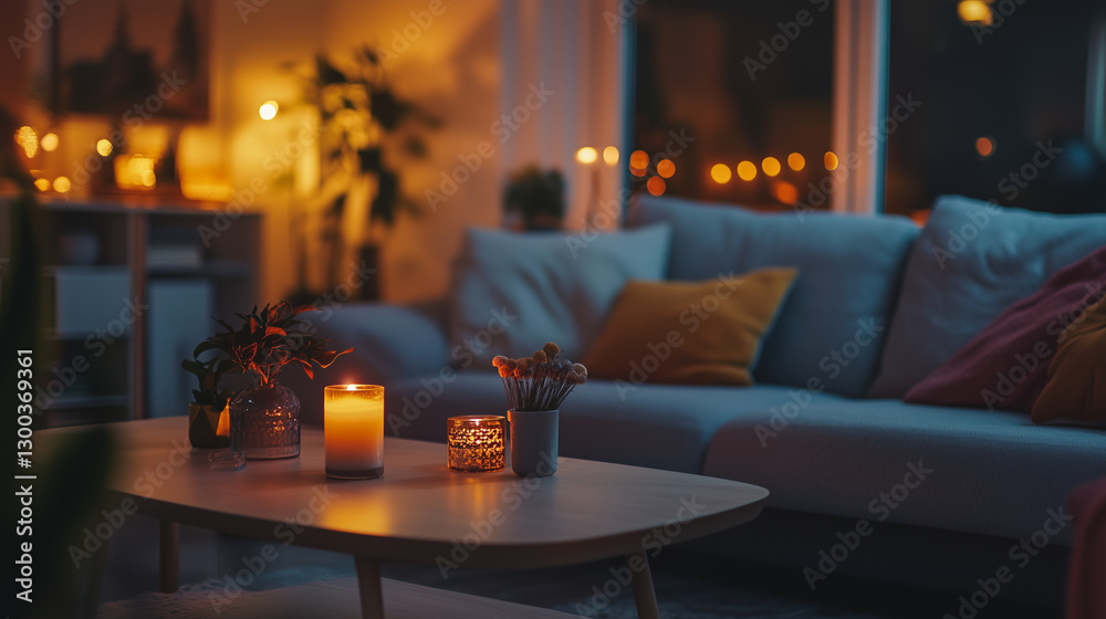 A warm living room with a sofa and coffee table, radiating comfort and relaxation. A warm living room with a sofa and coffee table, radiating comfort and relaxation.