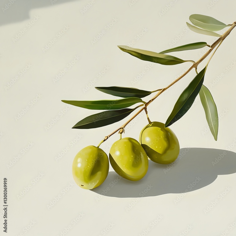 Olive Branch: A close-up of an olive branch with green olives, evoking feelings of peace, abundance, and Mediterranean flavor.