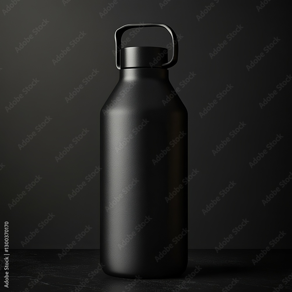 Sleek Black Bottle: A minimalist studio shot of an isolated sleek black bottle. Captured with subtle gradients and a clean, uncluttered composition.