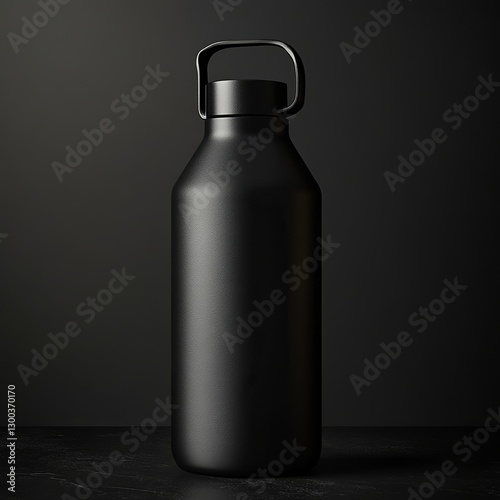 Obraz na płótnie Sleek Black Bottle: A minimalist studio shot of an isolated sleek black bottle. Captured with subtle gradients and a clean, uncluttered composition. w salonie