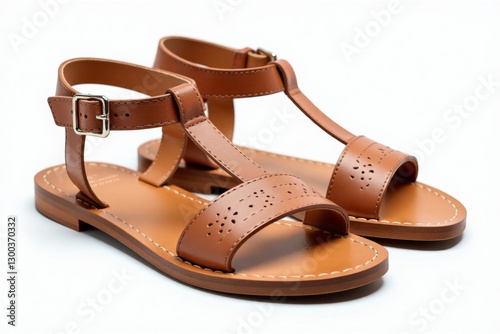 Stylish tan leather gladiator sandals with an ankle strap, isolated on a clean background, showcasing their trendy design and versatility for summer or casual wear.