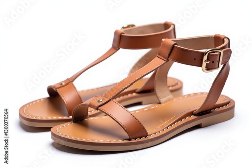 Stylish tan leather gladiator sandals with an ankle strap, isolated on a clean background, showcasing their trendy design and versatility for summer or casual wear.