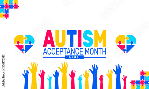 April is Autism Acceptance Month. Holiday concept. suitable for placard, background,Greeting Card, Poster design template with text inscription, standard Social Media Post.