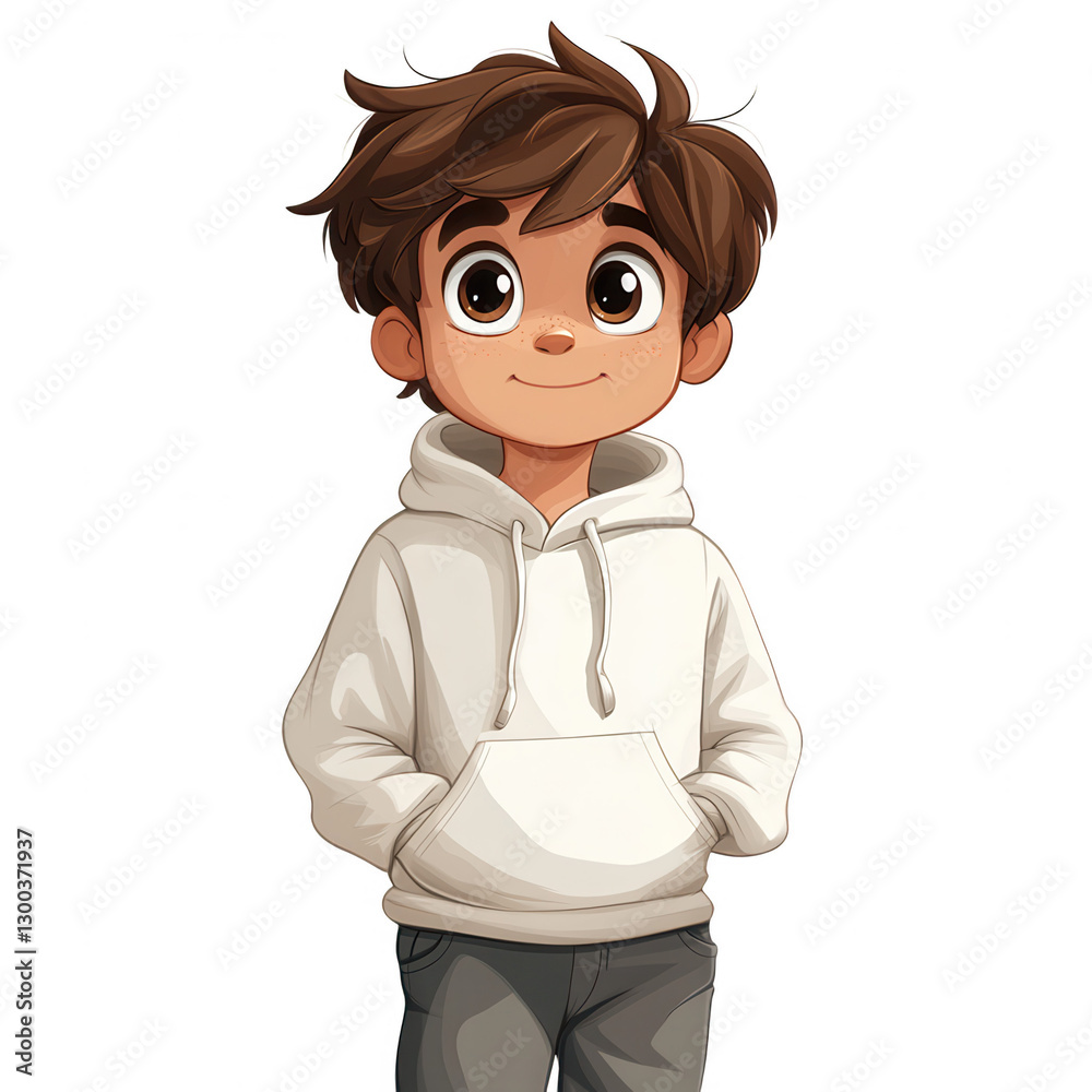 A cartoon boy wearing a white hoodie and gray pants isolated on white background.PNG A cartoon boy wearing a white hoodie and gray pants isolated on white background.PNG