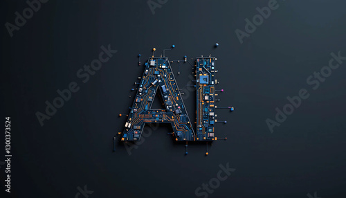 Circuit board AI logo with a waving American flag, representing national pride and technological innovation, Generative AI.