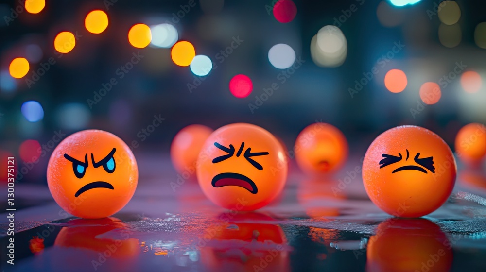 Naklejka premium Angry Emojis Night City Reflection Mood