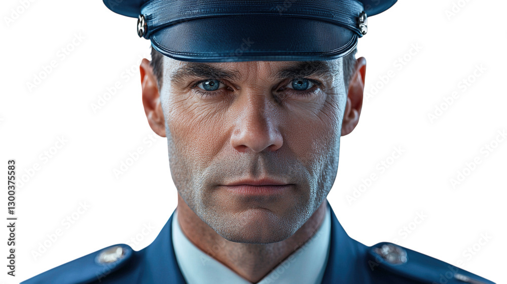 Portrait of a Confident Officer in Uniform Strong Leadership Security Military Law Enforcement on isolated transparent background Portrait of a Confident Officer in Uniform Strong Leadership Security Military Law Enforcement on isolated transparent background