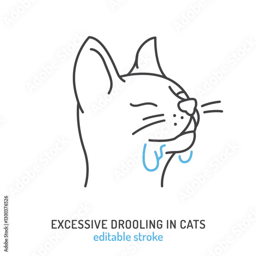 Excessive drooling in cats. Linear icon, pictogram, symbol.