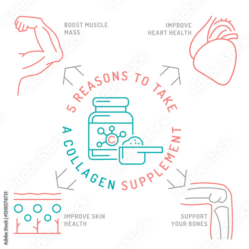 Five reasons to take a collagen supplement. Medical, healthcare infographic i