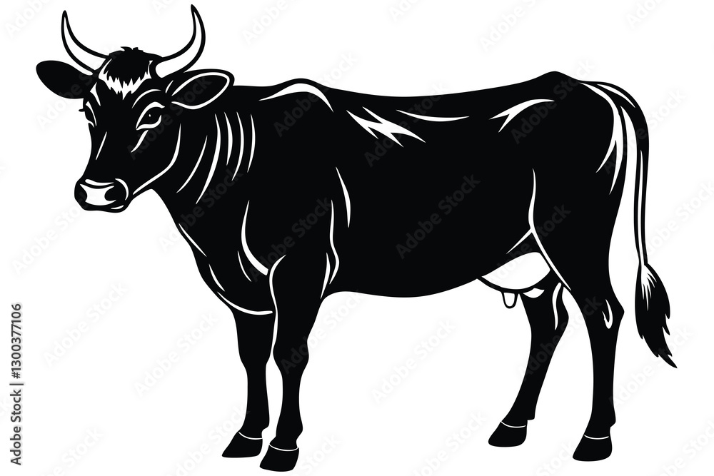 Fototapeta premium Cow black silhouette isolated on white background