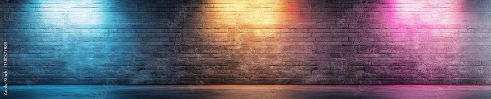 Naklejka premium Unique brick wall illuminated by vibrant neon lights creates an artistic backdrop for creative projects