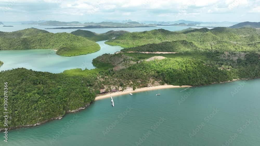 Drone aerial view from Koh Yao Yai palm beach club in Thailand Drone aerial view from Koh Yao Yai palm beach club in Thailand