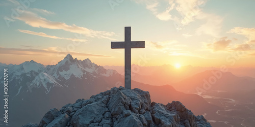 Cross on Top of a Mountain for Easter – A Symbol of Faith, Hope, and Resurrection for Holiday Promotions