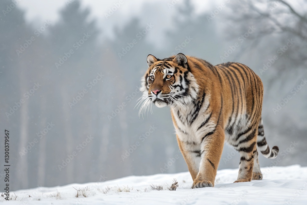 Obraz premium Majestic tiger walking in snowy forest nature winter scene