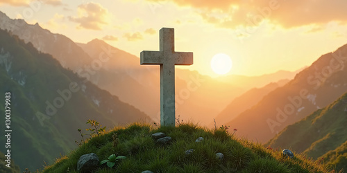 Cross on a Mountain Summit for Easter – A Powerful Image for Faith-Based Campaigns and Celebrations