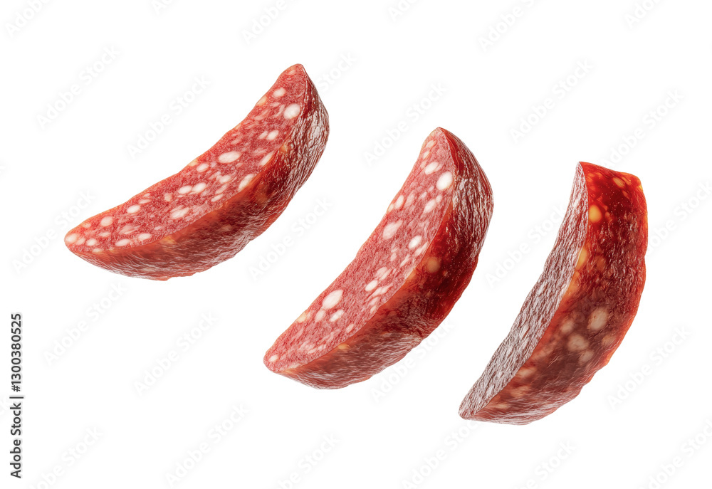 Slices of cured meat displayed for culinary inspiration and gourmet presentation, cut out Slices of cured meat displayed for culinary inspiration and gourmet presentation, cut out