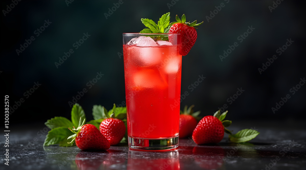 Refreshing Iced Strawberry Drink with Mint and Strawberry - Summer Beverage Food Photography Refreshing Iced Strawberry Drink with Mint and Strawberry - Summer Beverage Food Photography