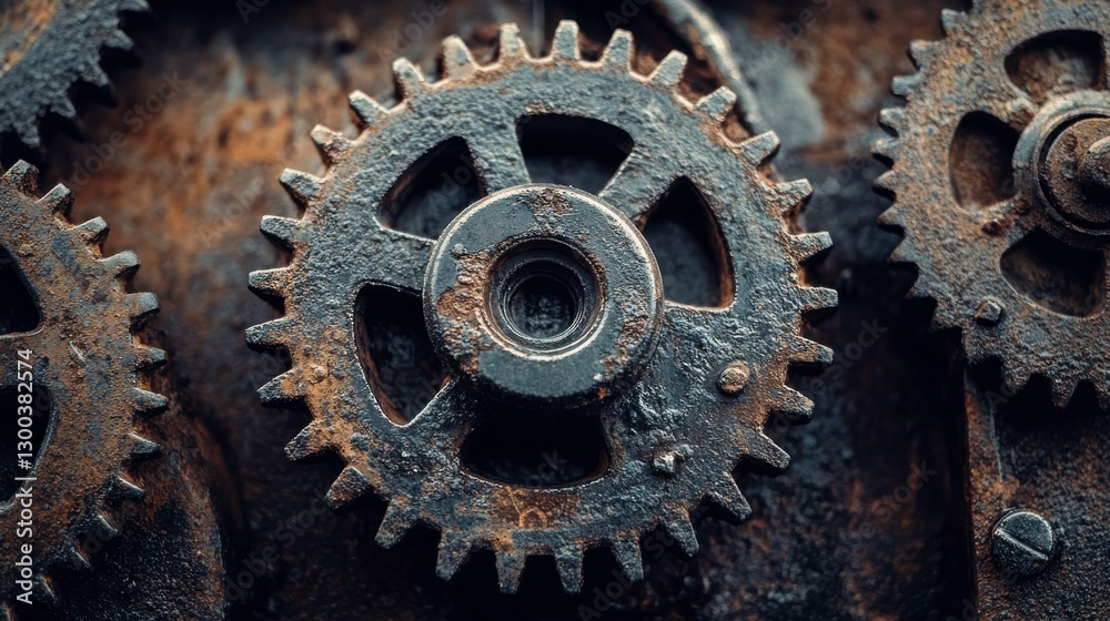 Distressed Gears on Rusty Metal Surface in Harsh Light Distressed Gears on Rusty Metal Surface in Harsh Light
