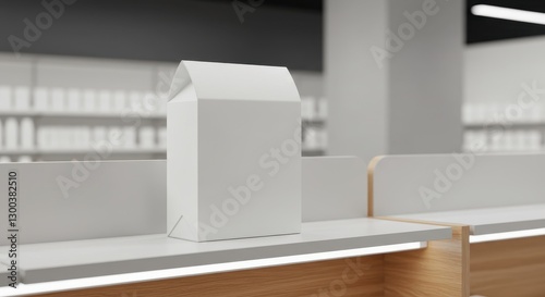 Blank White Package Mockup on Modern Store Shelf