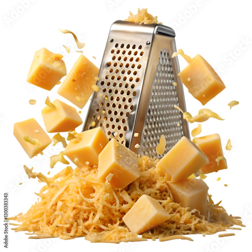 Delicious grated cheese with close-up on white background
 