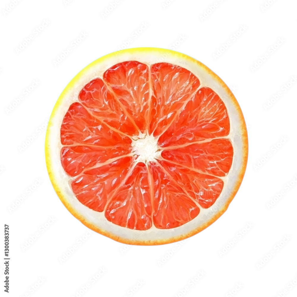 Fresh grapefruit slice with vibrant pink flesh and yellow rind Fresh grapefruit slice with vibrant pink flesh and yellow rind