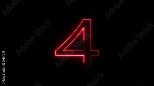 neon text 4 number countdown icon background 4k animation.