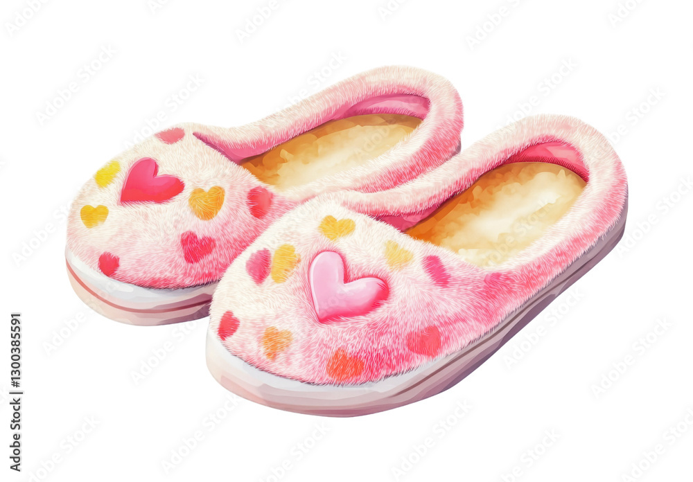 Cozy heart-themed slippers provide warmth and comfort for relaxing days at home during any season or occasion, cut out Cozy heart-themed slippers provide warmth and comfort for relaxing days at home during any season or occasion, cut out