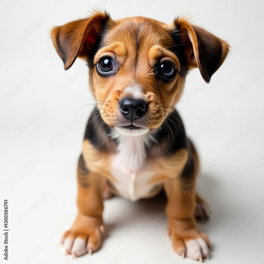 Close-up of teckel puppy looking at camera with big eyes on white background, dachshund, adorable Close-up of teckel puppy looking at camera with big eyes on white background, dachshund, adorable