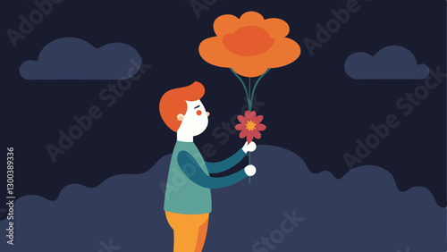 Veiled Truth An of an activist holding a bright flower but its in front of a large looming dark cloud labeled Misinformation. This s how misleading narratives