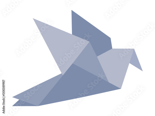 Origami bird made from folded paper in geometric and minimalist style. Flat vector illustration in traditional Japanese papercraft.