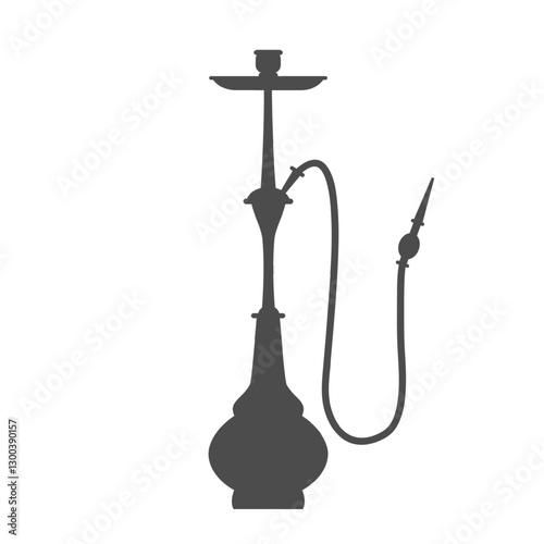 Black silhouette of hookah isolated on transparent background. Traditional shisha pipe for smoking, lounge, relaxation, and Middle Eastern culture themes. Flat vector illustration.