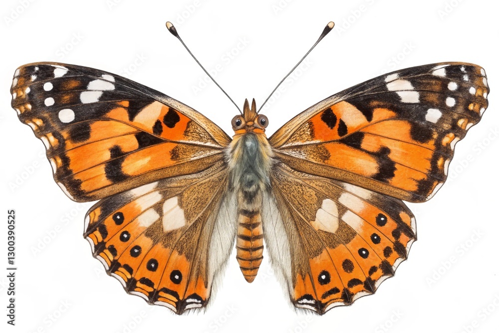 Fototapeta premium Painted lady butterfly isolated on white background