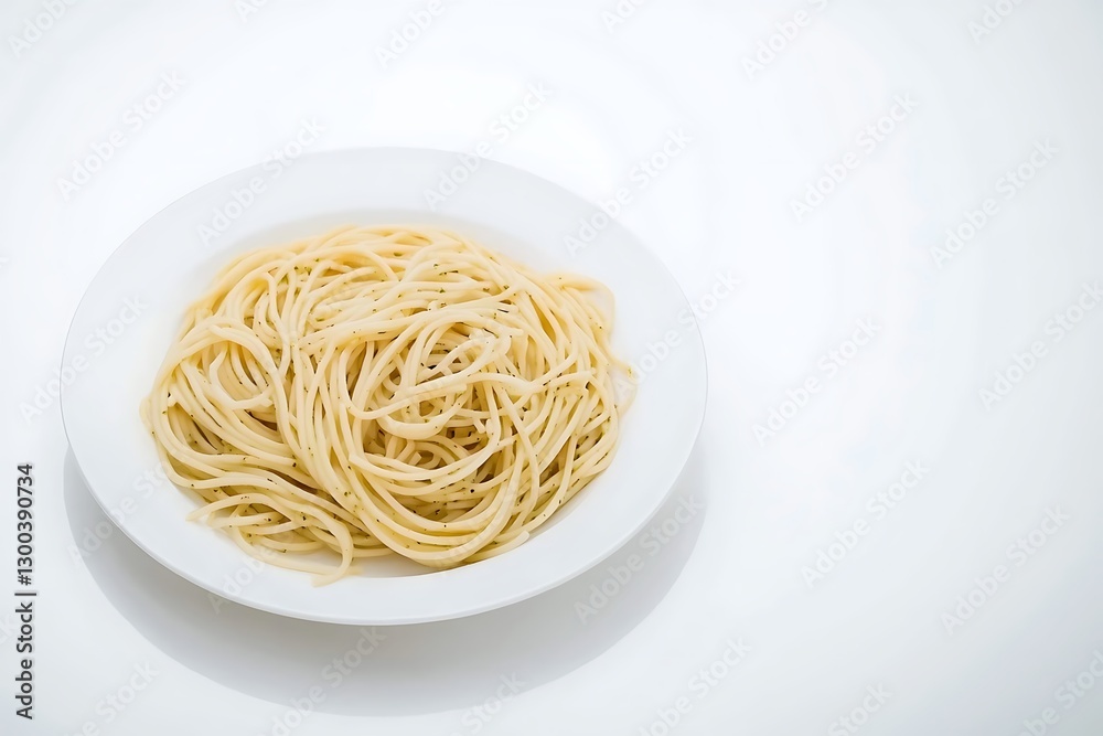 Spaghetti served on a white plate, a classic Italian pasta dish ready to eat, close up shot Spaghetti served on a white plate, a classic Italian pasta dish ready to eat, close up shot