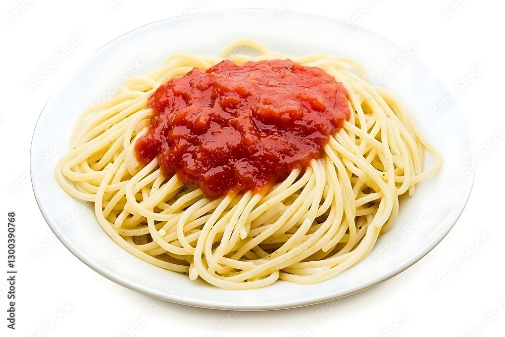 Spaghetti with tomato sauce on a white plate offering a classic and comforting Italian meal Spaghetti with tomato sauce on a white plate offering a classic and comforting Italian meal