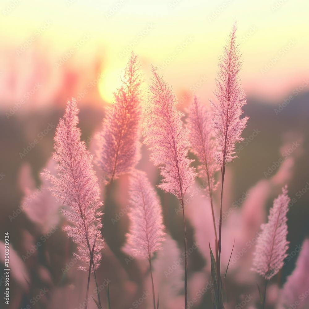 Beautiful pink grass flower in the field with sunset, Nature soft light blur filter and vintage tone, Selective focus. Beautiful pink grass flower in the field with sunset, Nature soft light blur filter and vintage tone, Selective focus.