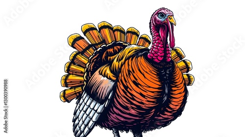 Stylized Thanksgiving Turkey Illustration with Bold Colors and Detailed Design photo