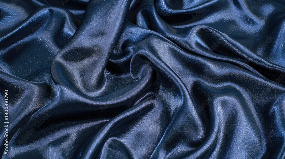 Fototapeta premium Smooth, deep blue satin fabric draped elegantly, showcasing its luxurious texture and sheen in soft lighting