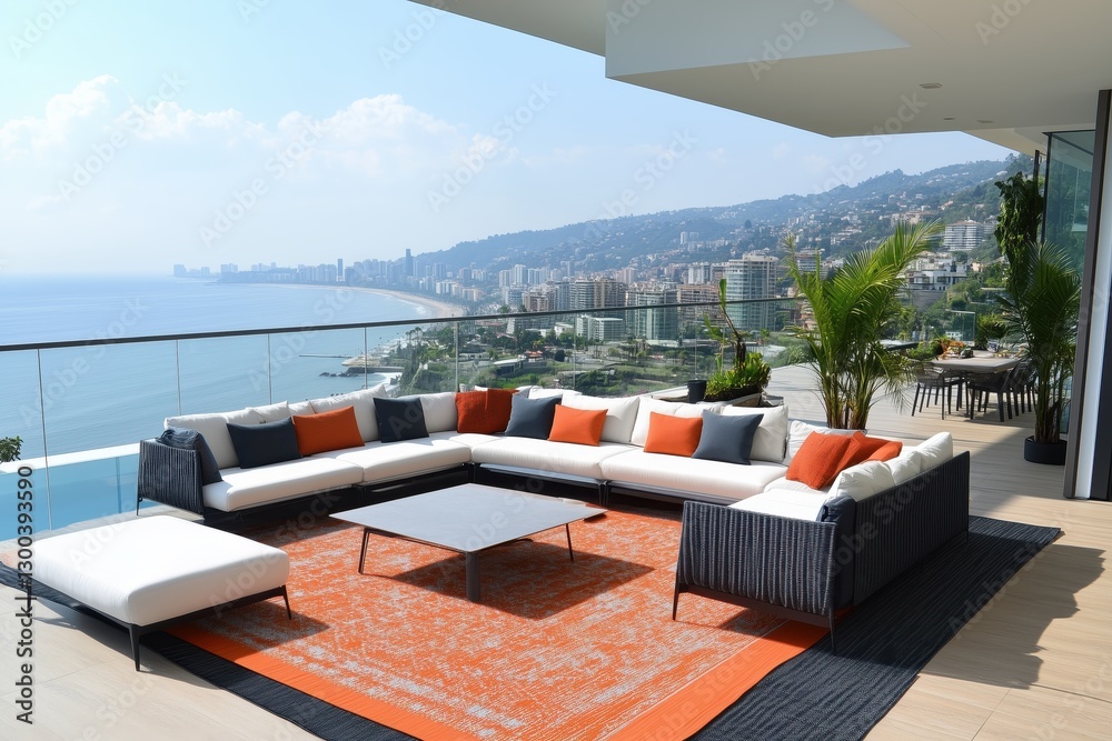 Fototapeta premium Luxury Apartment with Panoramic Ocean and City Views