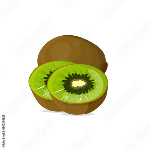 Ripe kiwi fruit and half kiwi fruit isolated on white background. Vector eps 10., perfect for wallpaper or design elements eps10