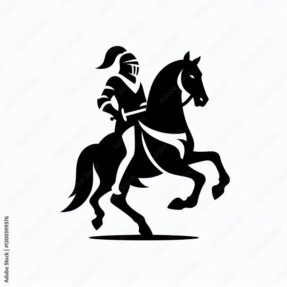 Black and white illustration of a knight on horseback, rearing up. (1) Black and white illustration of a knight on horseback, rearing up. (1)
